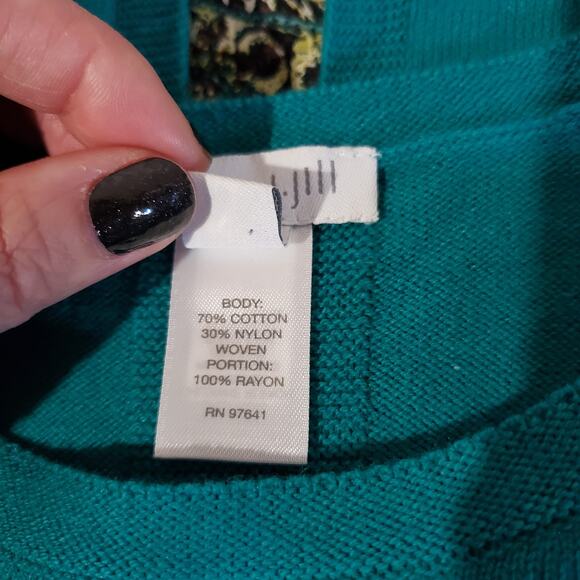 J. Jill Button Back Paisley Hem Tunic Sweater Womens Size L Green Pullover - Picture 8 of 10